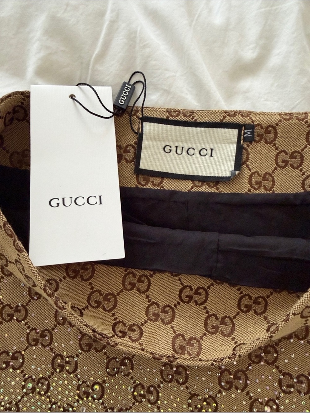 Gucci Tan Brown GG Crystal-Embellished Mini Skirt - Picture 4 of 7